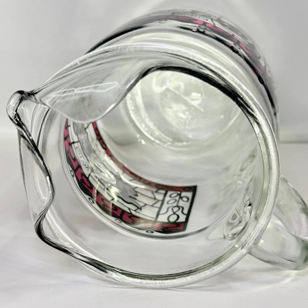 Vintage Coca-Cola Glass Pitcher Pink Stained Glass Logo Ice Lip 9 Inch Clear